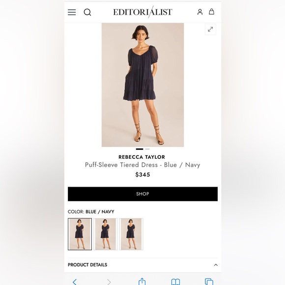 Rebecca Taylor Puff-Sleeve Tiered Dress Navy Size Small - Picture 2 of 8